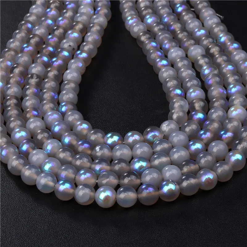 6/8/10mm Electroplated Natural Grey Agates Beads Labradorite Smooth Round Loose Spacer Beads For DIY Jewelry Making Bracelet 15