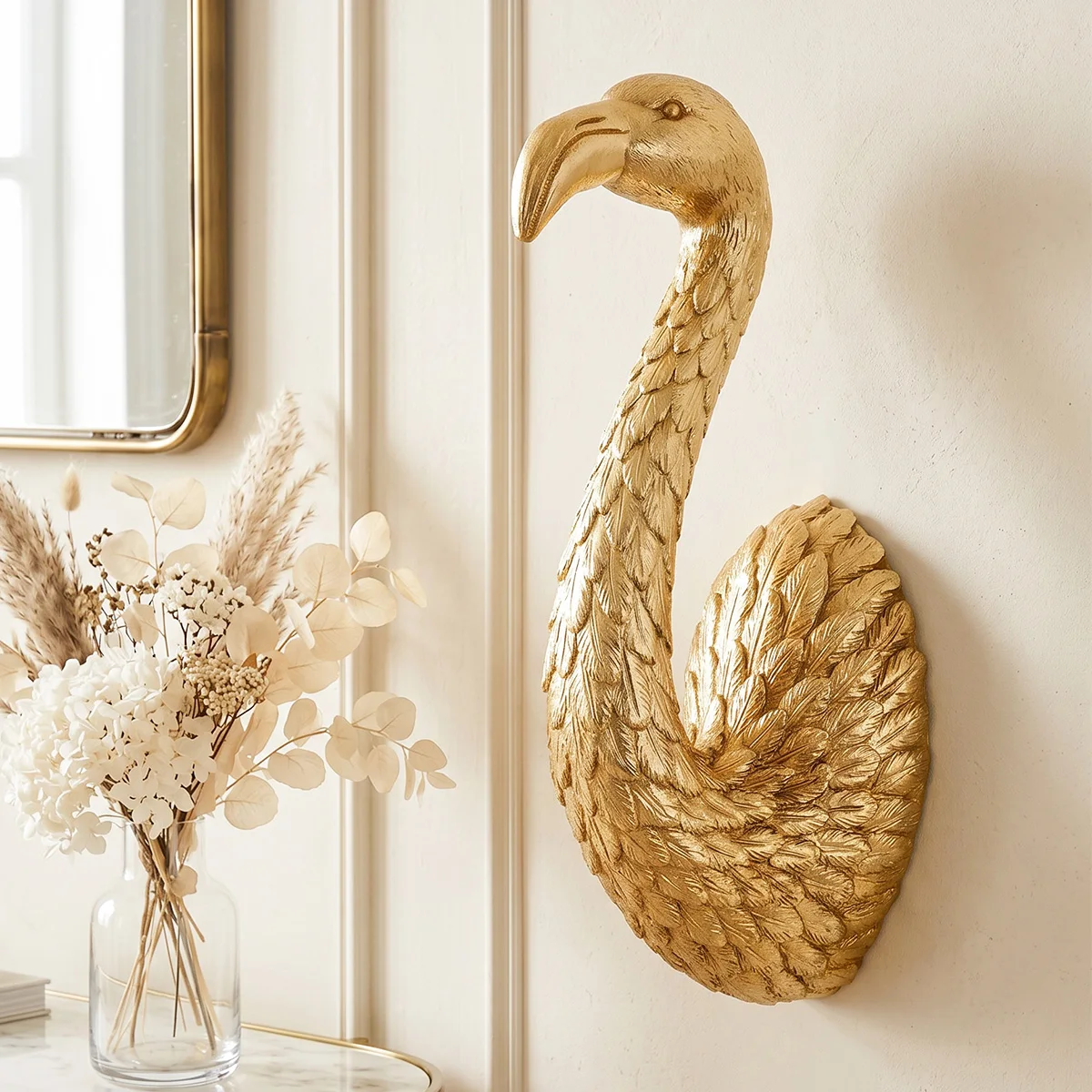1 Stück, Goldener Flamingo Dreidimensionaler Wanddekor-Haken, Tier-Wanddekoration aus Kunstharz, Wohnzimmer-Dekoartikel – Detail 3
