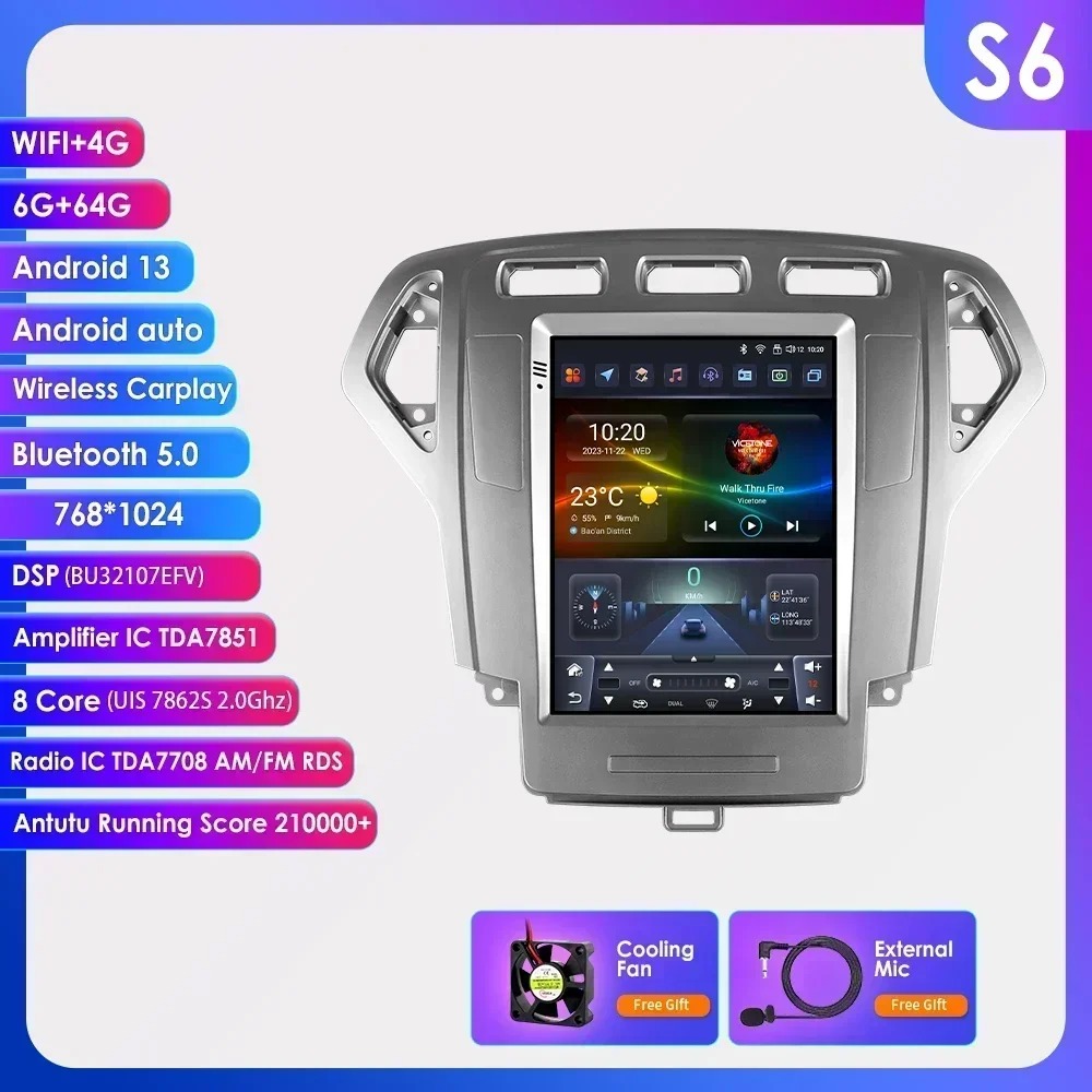 Carplay 4G-LTE Android 14 voor Ford Mondeo 4 2006-2010 9.7 ''Scherm Autoradio Multimedia Video Navigatie GPS Audio