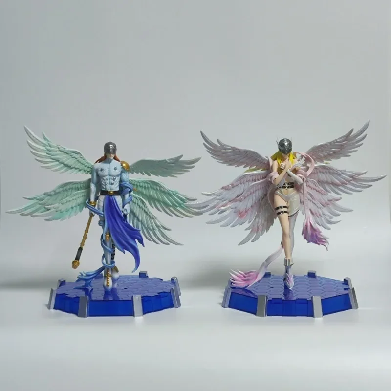 Digimon Adventure Angewomon Angemon Action Figure Base Illuminated Model Childrens Toys Collection Toys Birthday Gifts 28cm