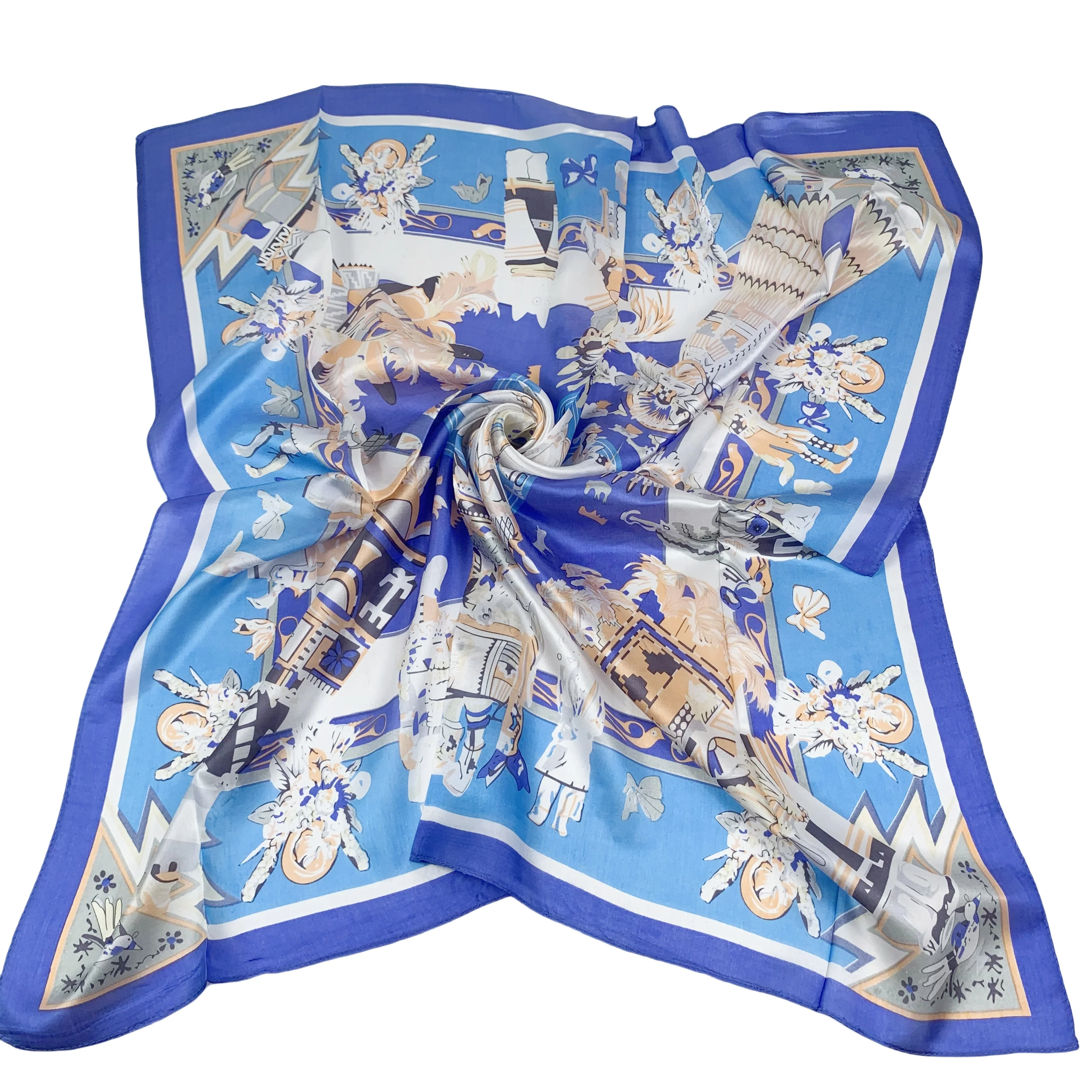 wholesale 90cm*90cm 100% pure silk scarves scarf mulberry silk  design scarf  Luxury Brand Cartoon Circus Performance