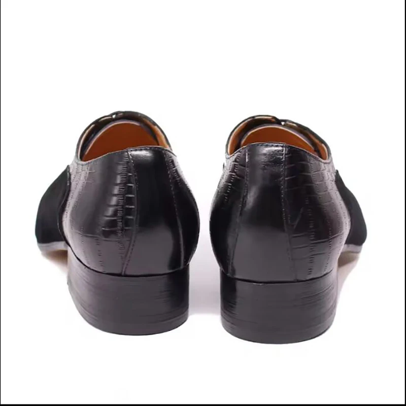 New Fashion Oxford Shoes Men Dress Shoes Lace-up Pointed Toe Office Genuine Leather Pattern Splicing  Shoes  for Men