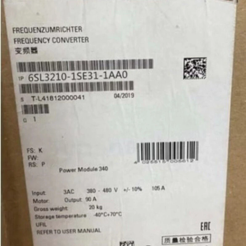 NEW 6SL3210-1SE31-1AA0 S120 Inverter Power Module 3AC 110A (55kW) Structure 6SL3 210-1SE31-1AA0