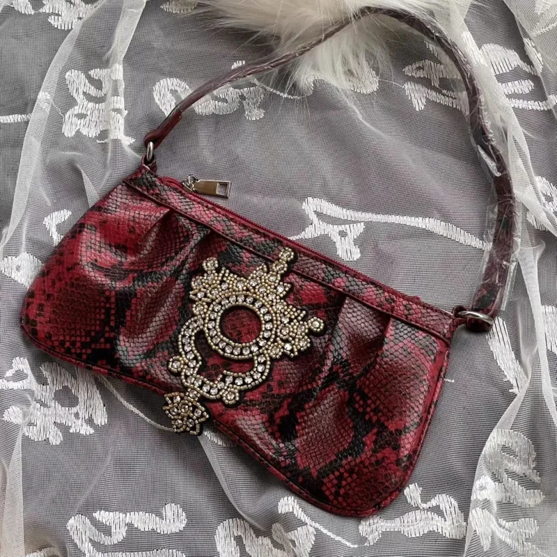 Punk Y2K Leopard Print Tote Bag Subculture Original Rivet Cross Bright Diamond Square Bag Original Shoulder Crossbody Bag New