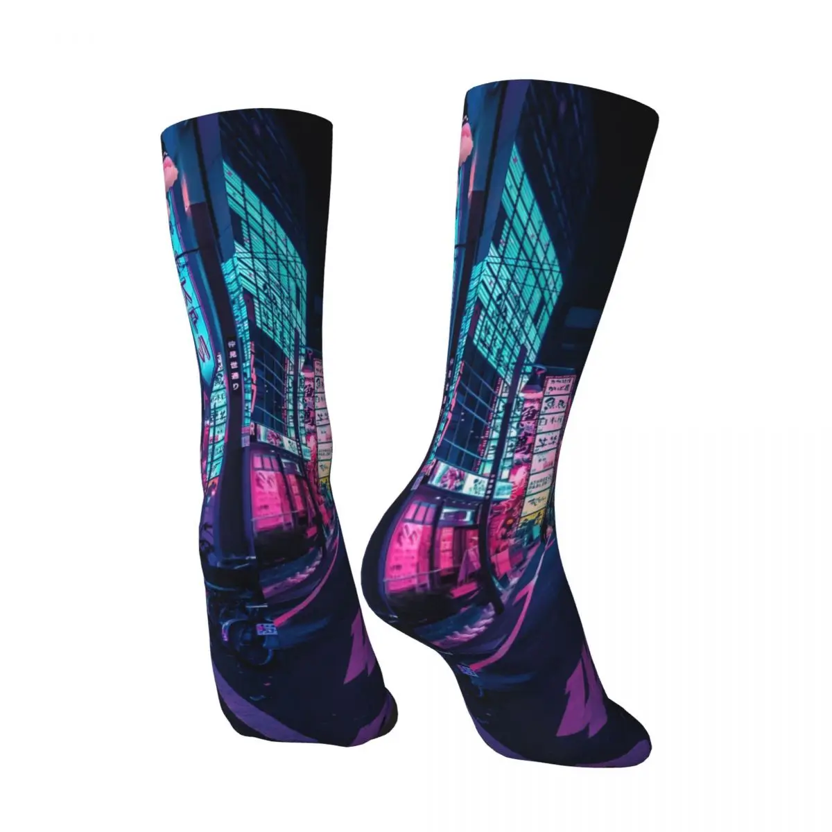 Crazy compression Tokyo - A Neon Wonderland Sock for Men Vintage Quality Pattern Crew Sock Novelty