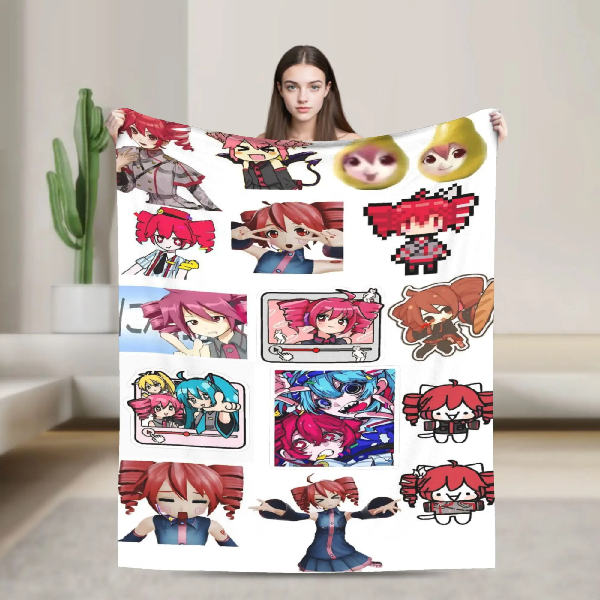 Pearto Poteto Anime Kasane Teto Virtual Singer Blanket Travel Flannel Throw Blanket For Living Room Soft Quality Bedspread