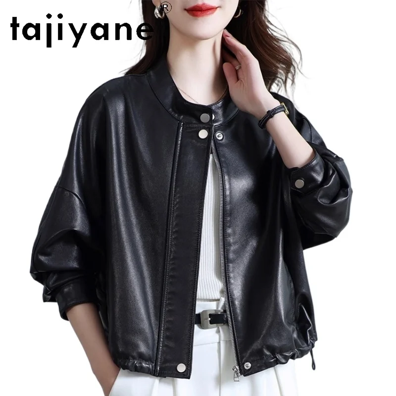 TAJIYANE Echte Lederjacke Frau Kurze Echte Schaffell Mäntel Stilvolle Stehkragen Leder Jacken 2025 Herbst Kleidung Frauen Mohamed