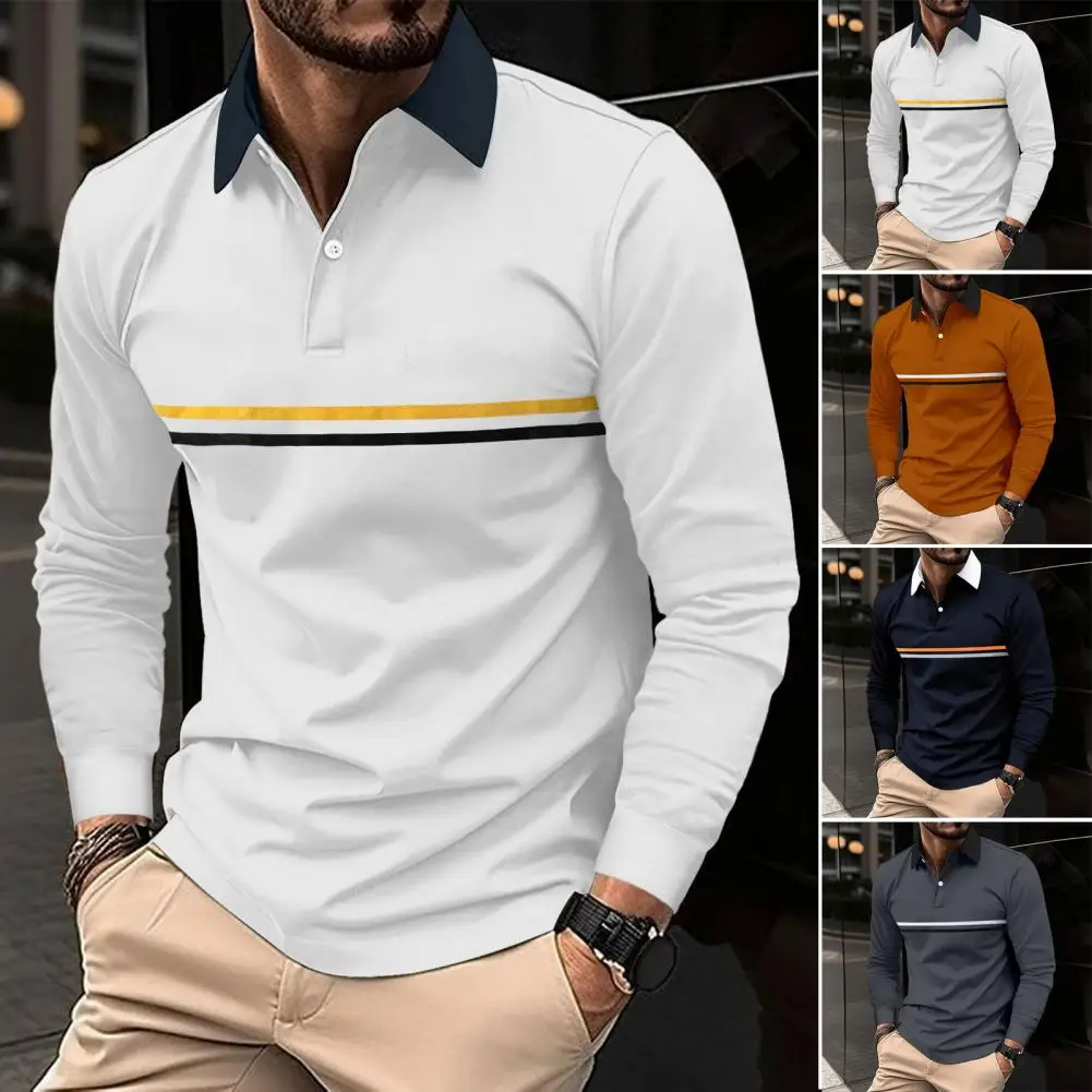 

Lapel Long Sleeve Shirt Striped Long Sleeve Men's Shirt Lapel Pullover with Soft Breathable Fabric for Fall Spring Wear Women