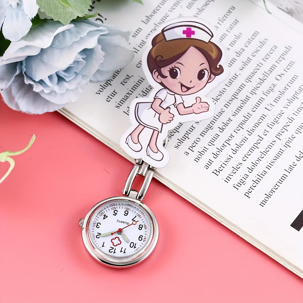 Cartoon Nurse Watch Glow Needle Cute Cartoon Nurse Pocket Watch Student Male and Female Exam Watch Chest Watch Watch