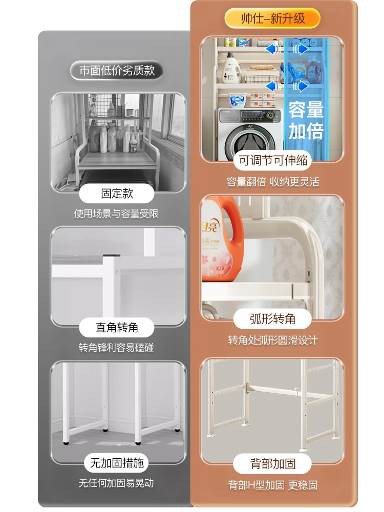 Shuaishi Washing Machine Shelf Roller Flip Top Toilet Rack Toilet Balcony Bathroom Retractable Storage Cabinet