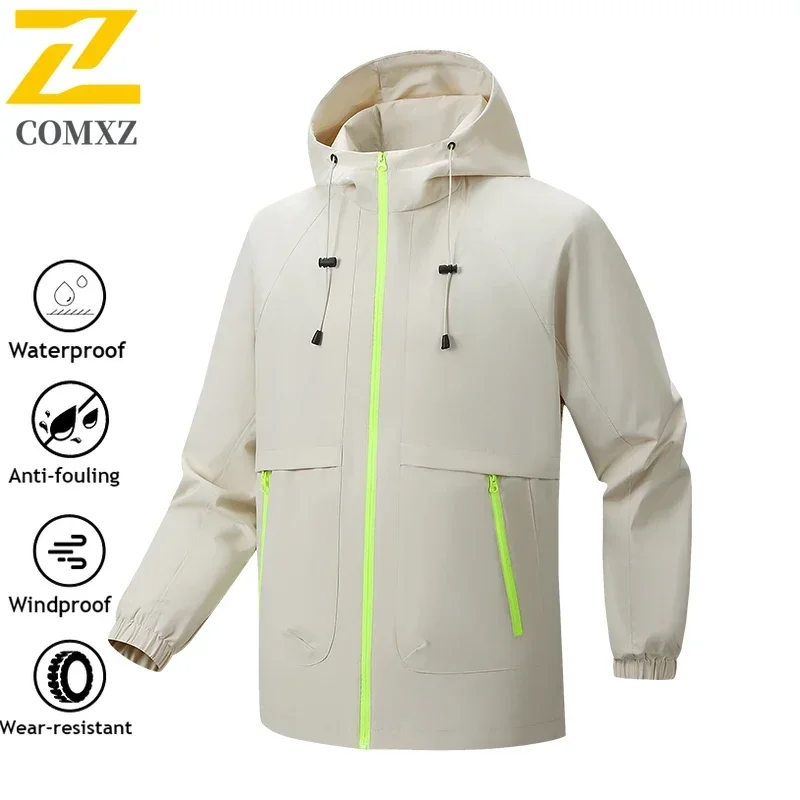 

Eiao Waterproof Windproof Jacket Mens Trendy Solid Color Hooded Windbreaker Casual Outdoor Travel Hiking Work Stormcoat Jacket