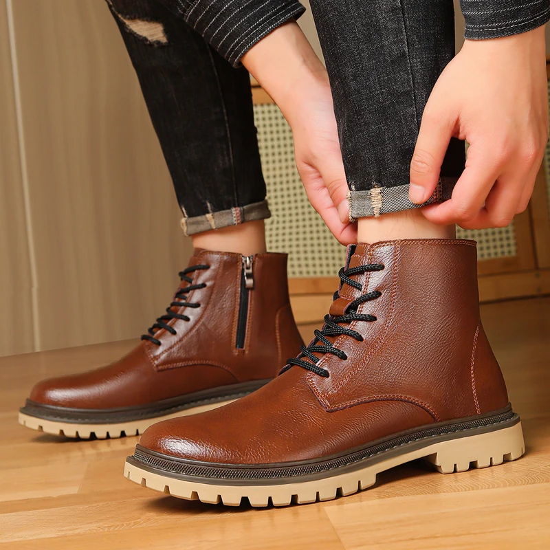 

Fashion Brand Winter Fleece Warm Side Zipper Outdoor High Top Boots High Quality Comfortable Lace Up Non Slip Casual Short Boots