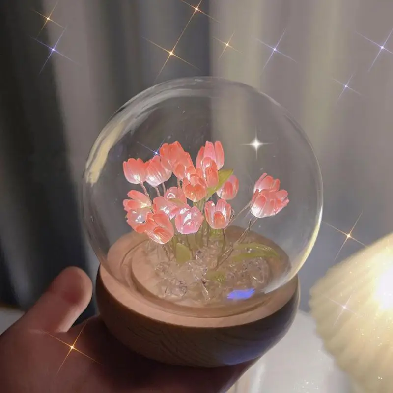 Tulip Night Lights Heat Shrinkable Film DIY Material Creative Night Lamp Bedside Sleep Light Valentines Day Gift Room Decor