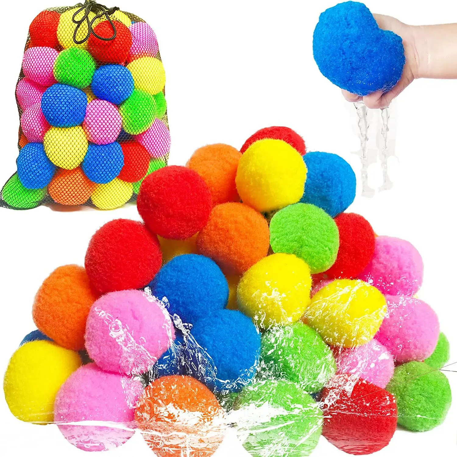 

12/30/60Pcs Reusable Water Balloons Cotton for Kids Outdoor Toys Games Summer Pool Cotton Water Balls Toy Water Play Splash Ball