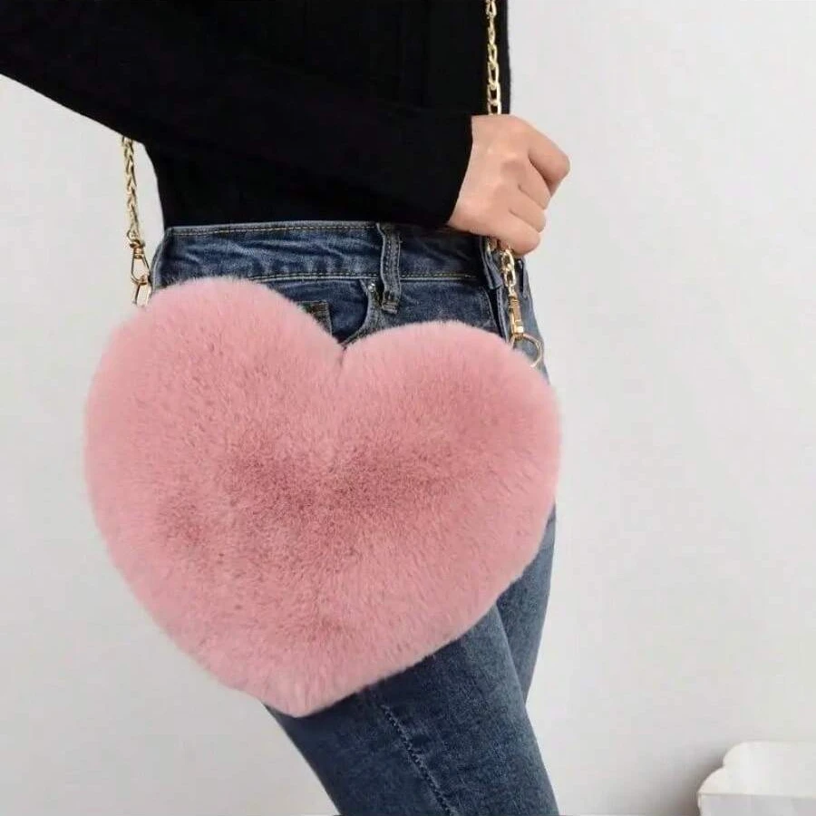 Bontketting Pluche Tas Cross-body Tas Perzik Hart Hart Tas Valentijnsdag Verjaardagscadeau Bestie Handtas Portemonnees en Handtassen