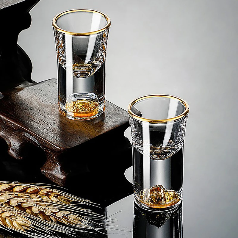 Double Bottom Gold Foil Vidro, Crystal Tea Cup, Presentes High-End, Licor duro, Vodka, Shaker, Shochu Bar, Licor, Luxo
