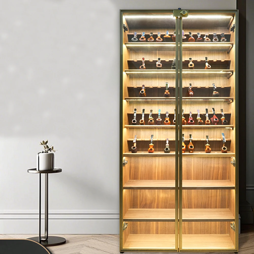 

MUXIANG cigar display rack retro French wall cabinet with light and lighting for tobacco cabinet storage bar cabinet