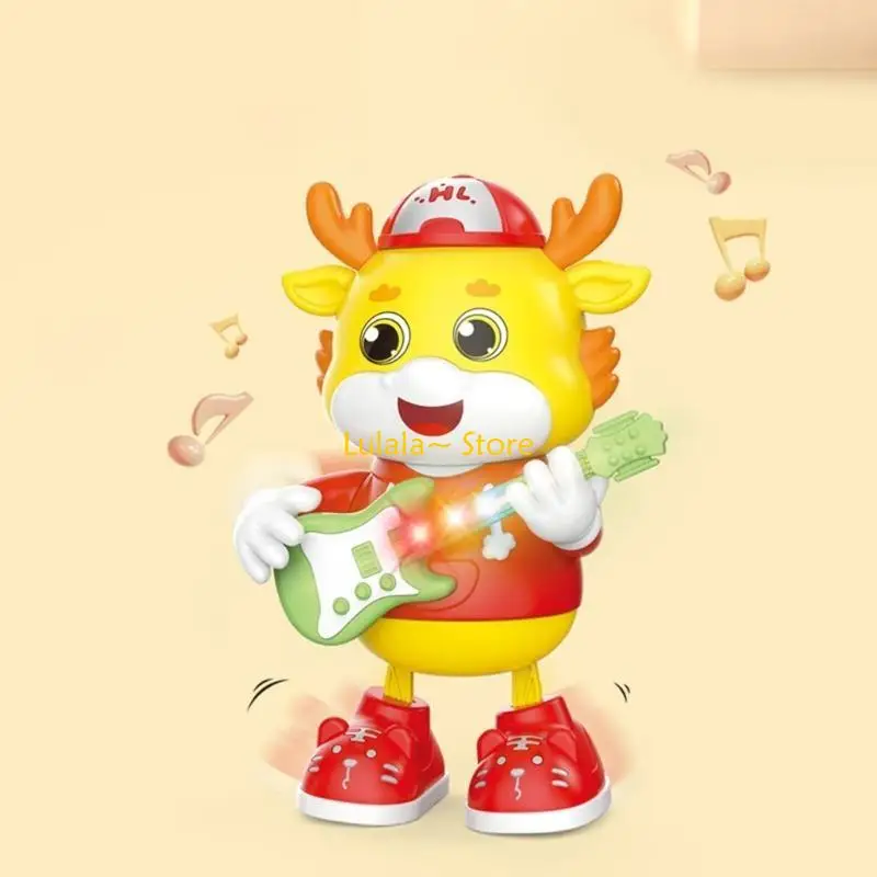 Y4QA LED Dancing Guitar Dragon Toy Education Musical Toy Children Crawl Education Toy