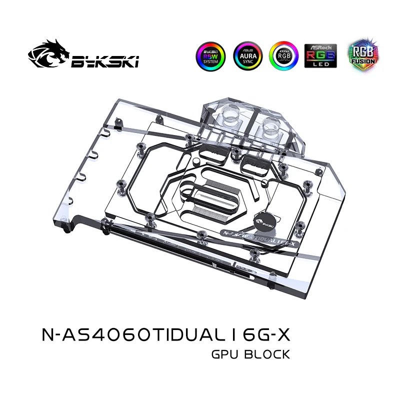 บล็อกน้ำ GPU Bykski สำหรับการ์ดจอ ASUS Dual GeForce RTX 4060Ti OC 16GB ระบบระบายความร้อน / ป้องกันการกัดกร่อน N-AS4060TIDUAL16G-X