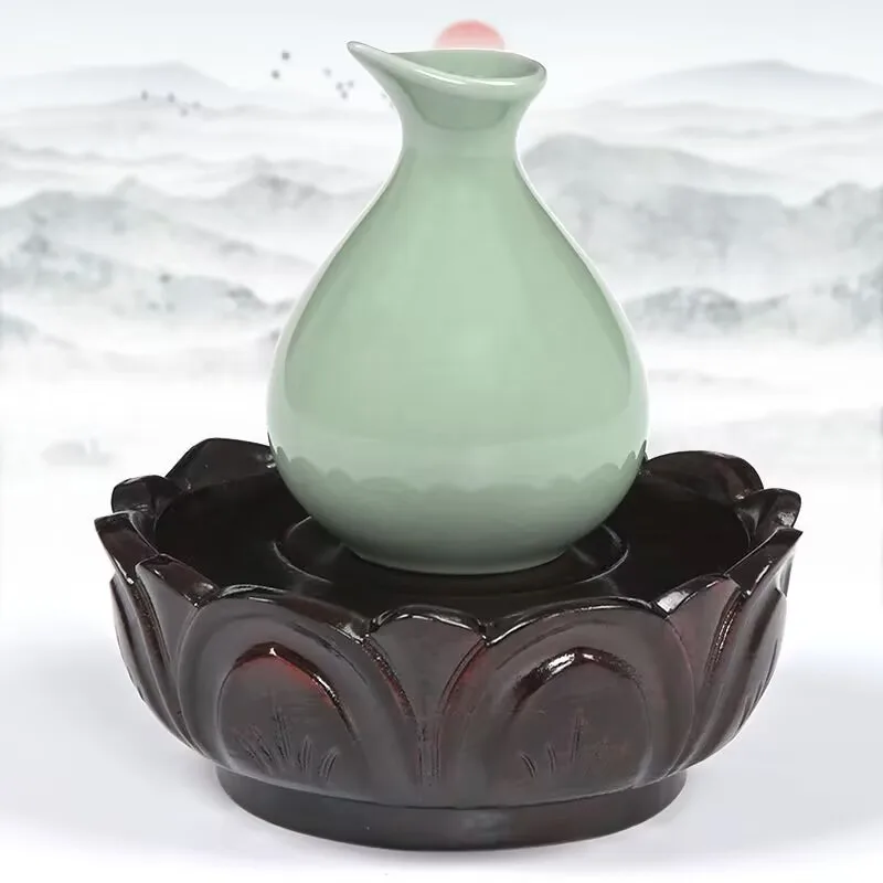 Desktop Decoration Base Home Office Decorative Wood Lotus Display Base Stand Round Pedestal for Buddha Figurine Vase Stone
