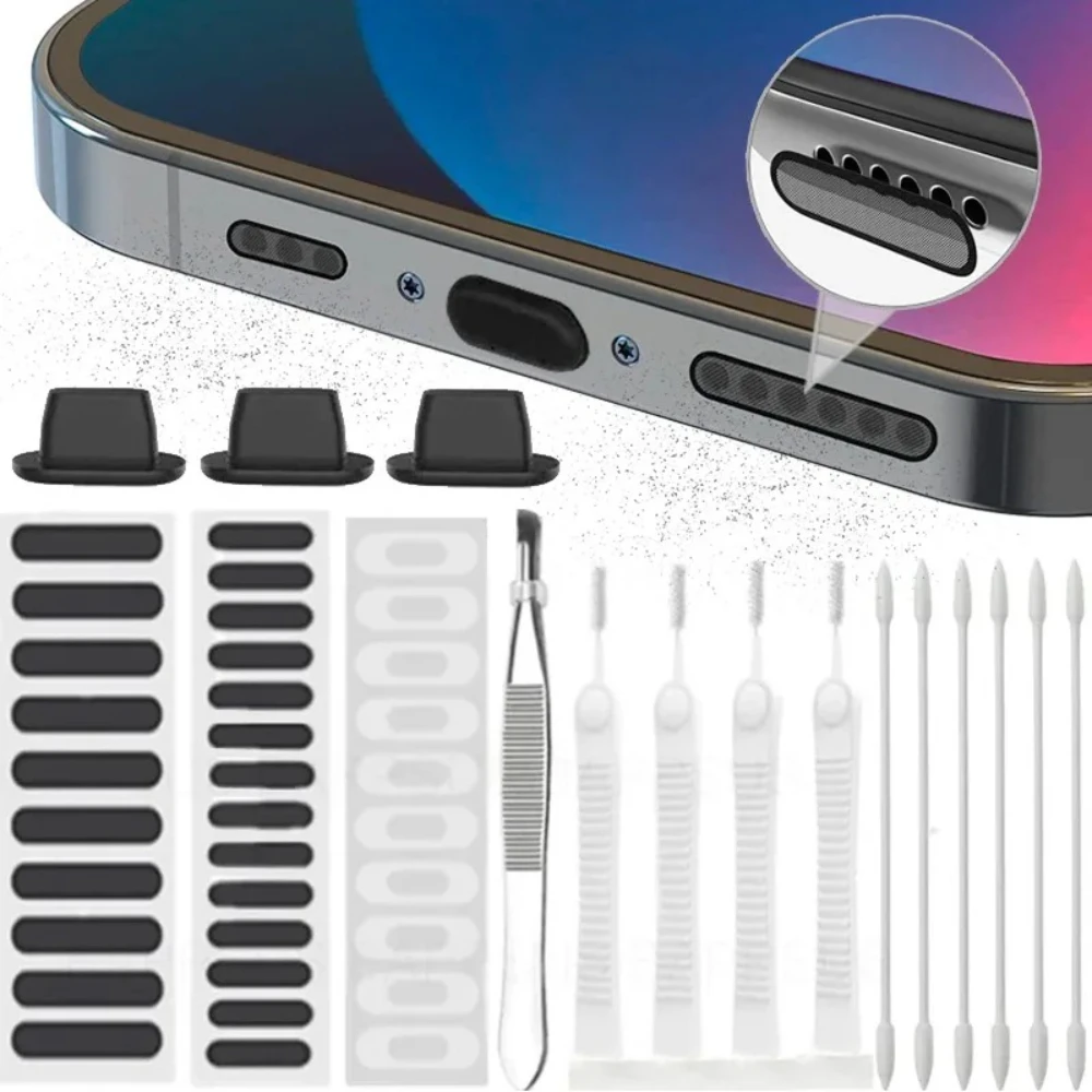 Universal Mobile Phone Speaker Dust Plug Mesh Sticker for IPhone 17 14 Pro Max Samsung Mi Charging Port Protective Cleaning Kit