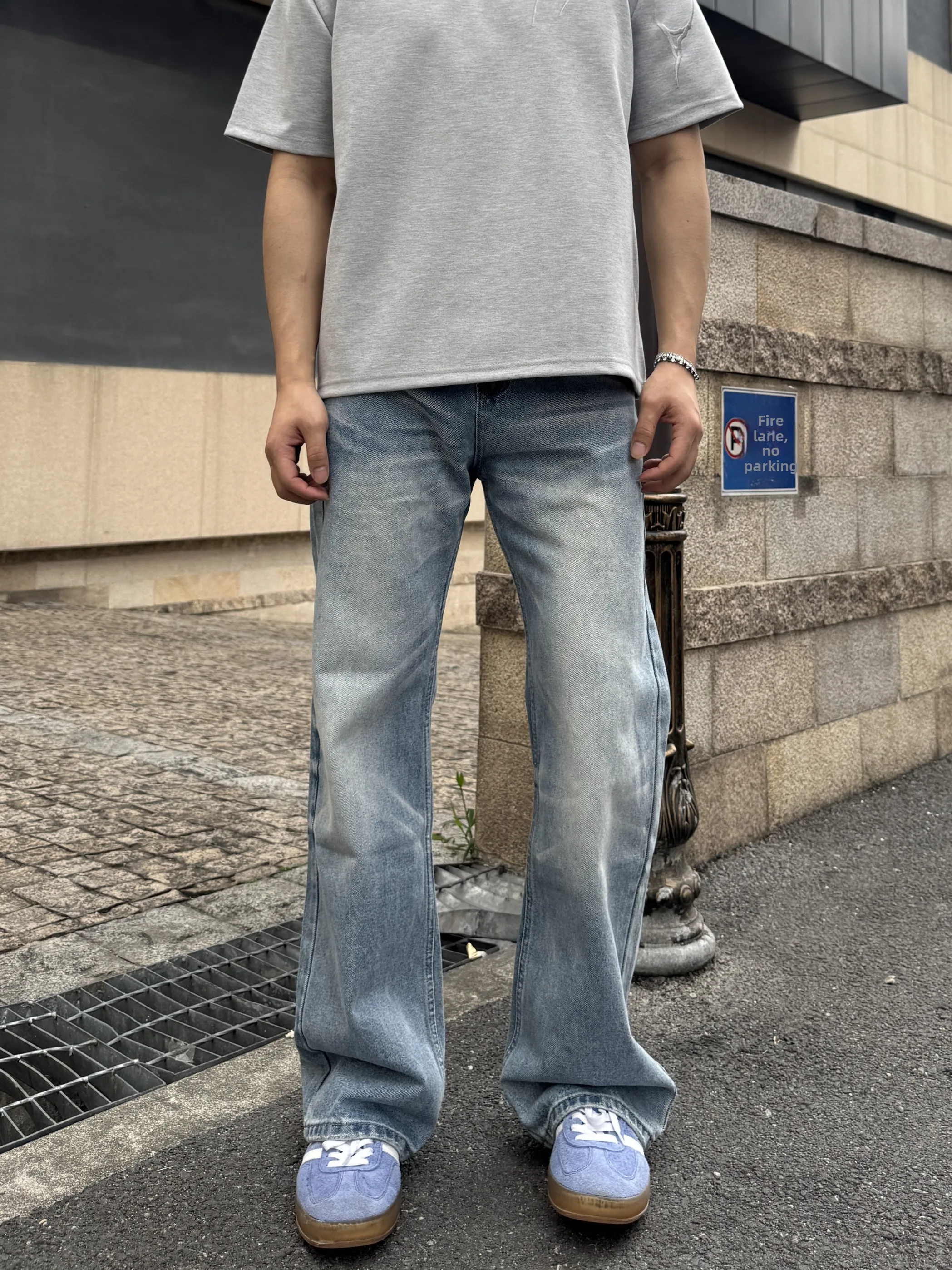 

Мужские расклешенные джинсы American Sle в стиле ретро, светло-голубые прямые свободные брюки CleanFit, универсальные длинные брюки, молодежная повседневная одежда