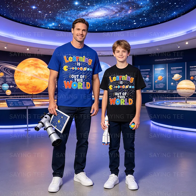 Solar System Learning Is Out of This World Science Teacher T-Shirt Y2k Outer Space Planets Solar System Women Men Planets Tees