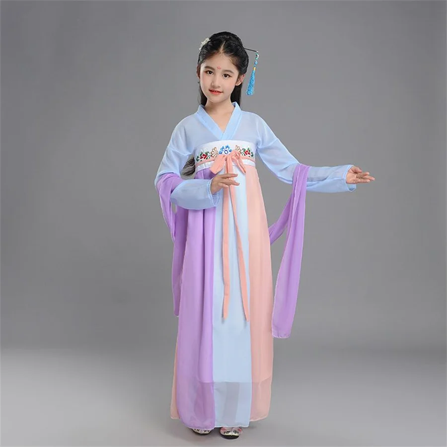 Disfraz tradicional chino antiguo Hanfu para niños, nuevo vestido de hada para niña bordado suelto, vestido de fiesta para escenario