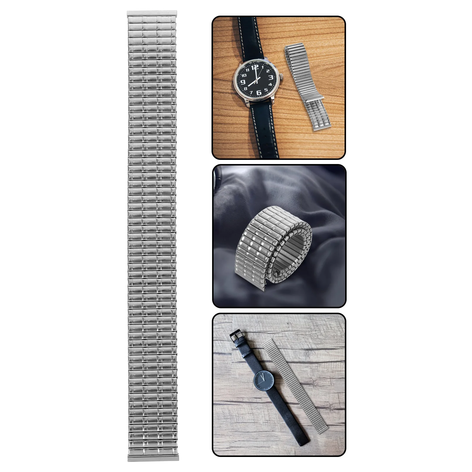 

Stainless Steel Watch Band 18mm Elastic Metal Strap Spring-Loaded Replacement for Men Women Traditional Smart Watches