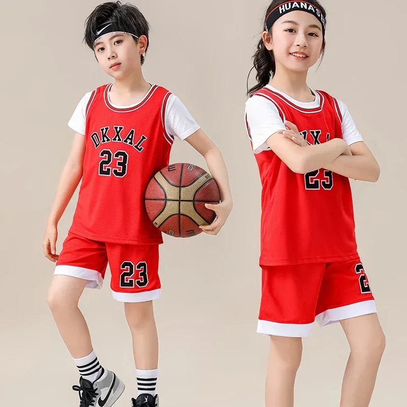 【LF】Kids Sport Vest Set 110-165cm Quick-drying Mesh Basketball Style Boys Girls Tank Tops+Shorts Singlets Set for Summer