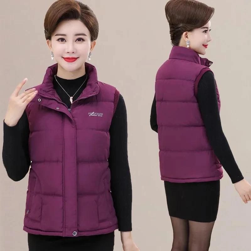 Mother's Down Cotton Vest Autumn Winter Middle-aged Elderly Short Vest Jacket Casual Sleeveless Waistcoat Women Coat Mujer 5XL