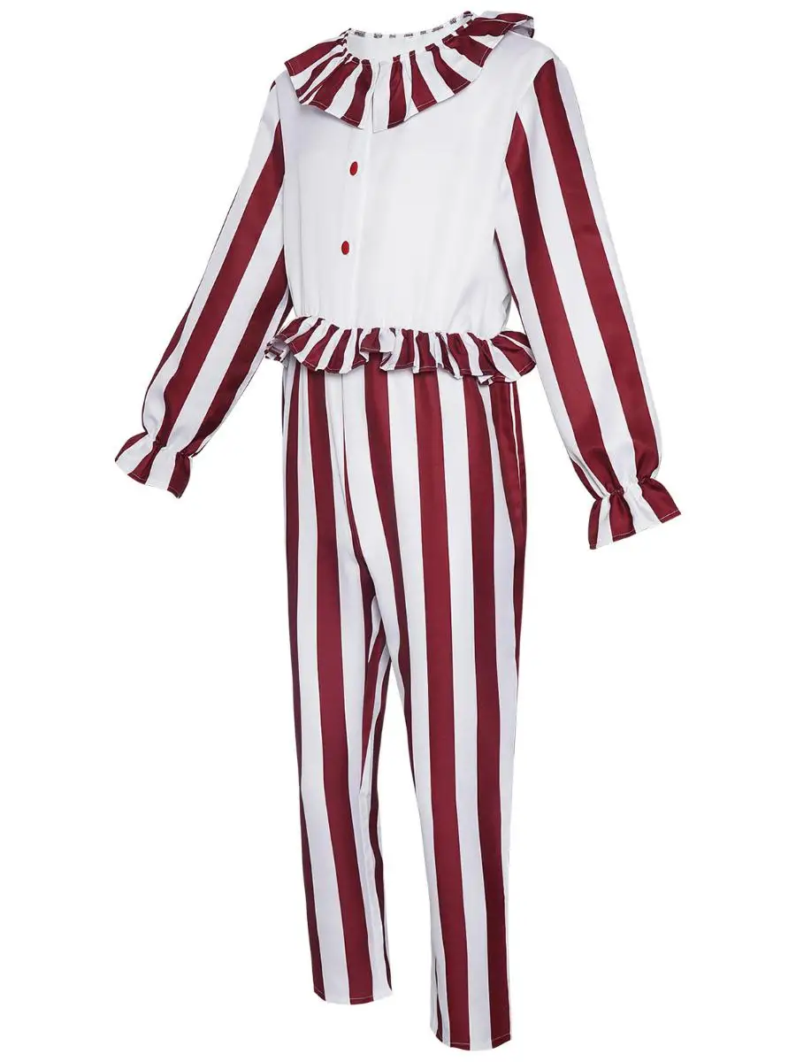 ชุดตัวตลกหนังสยองขวัญ ลายทางสีแดง สำหรับคอสเพลย์ งานแสดงบนเวที ชุดการแสดงบนเวทีสไตล์จีนดั้งเดิมสำหรับผู้หญิง