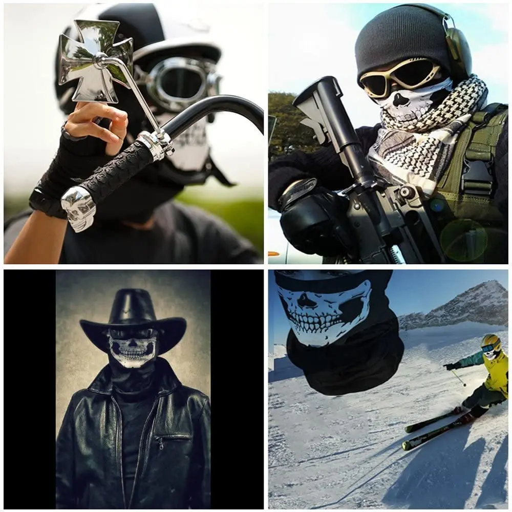 Black Ghosts Skull Full Face Mask, หน้ากากสกี Windproof รถจักรยานยนต์ Face ยุทธวิธี Balaclava Hood สําหรับผู้หญิงฮาโลวีนคอสเพลย์