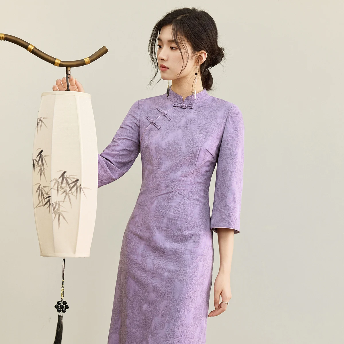SENTUBILA Women's Elegant Stand Collar Dress 2025 Autumn New Chinese Style Frog Buttons Three Quarter Sleeve Dress Q53LI3773