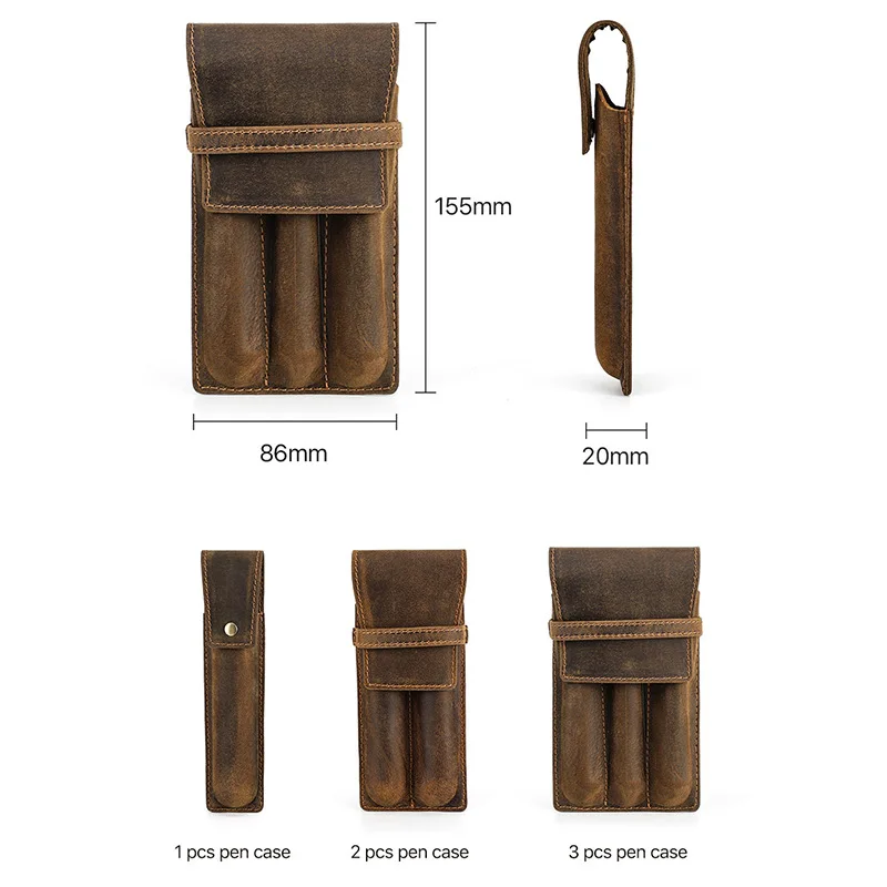 Retro Crazy Horse Song Dance Show Borsa per penne in pelle fatta a mano Genuino 1/2/3 Portapenne Retro Studente Organizzatore S/M/L 15.5 15.5 16cm 20 36 45g