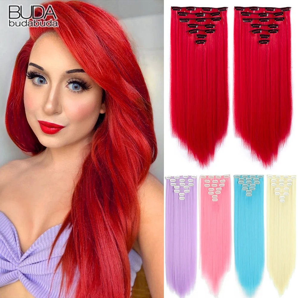 Clip In Hair Extensions Synthetic Long Straight Hair Extensions 16 Clips In Hairpieces High Temperature Fiber Natural Hairpiece