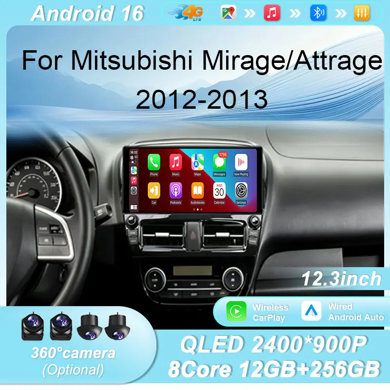 For Mitsubishi Mirage/Attrage 2012‑2013 GPS Navi Player 12.3