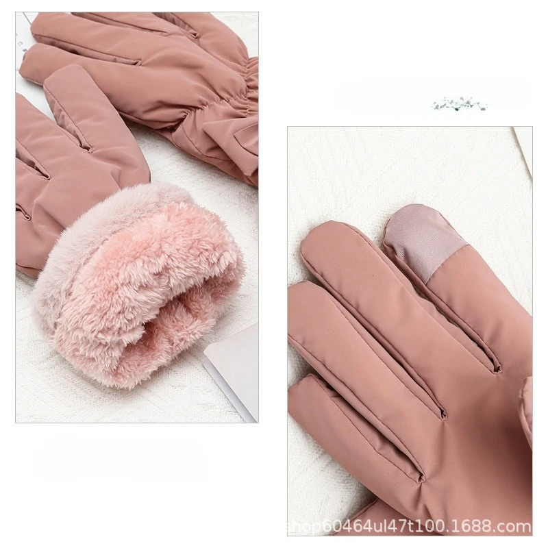 قفازات الشتاء الدافئة شتاء جديد الدراجات الطبعة الكورية لطيف المرأة يندبروف زائد المخملية سميكة القطن التزلج مقاوم للماء