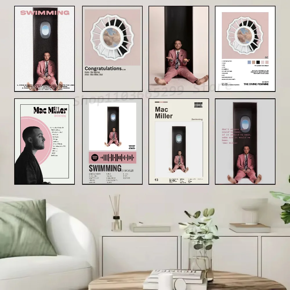 1pc Rapper Mac Miller Swimming Poster Self-adhesive Art Waterproof Paper Sticker Coffee House Bar Room Wall Decor