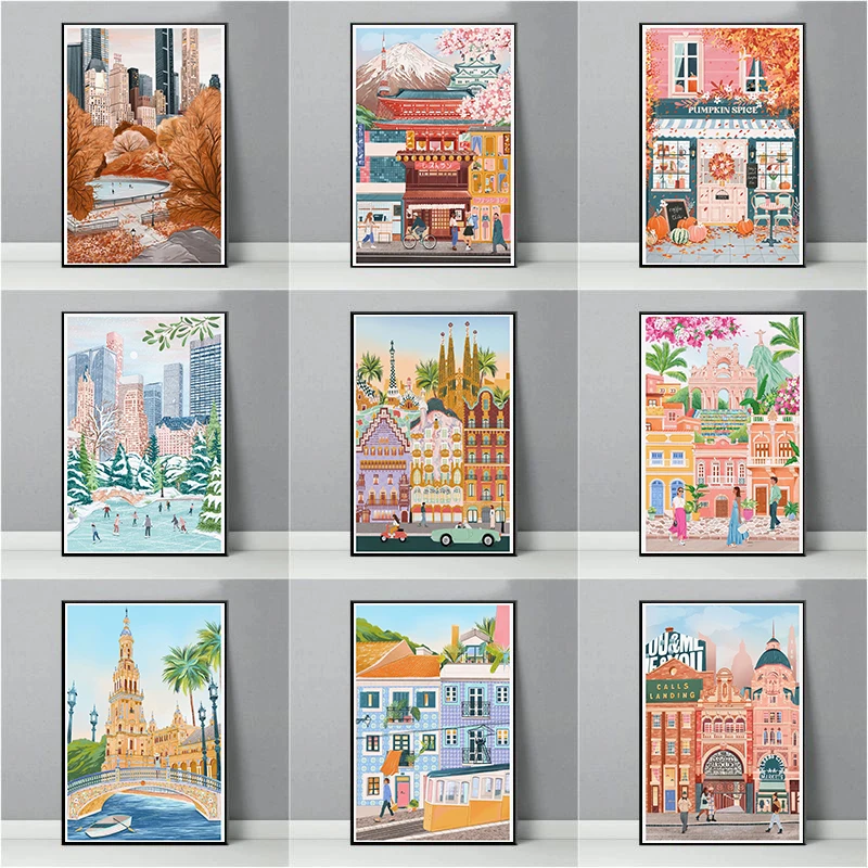 Pósteres de viaje de Ámsterdam, Balat, Estambul, Leeds, Japón, Londres, imágenes artísticas de pared, pintura en lienzo, decoración del hogar para sala de estar y dormitorio