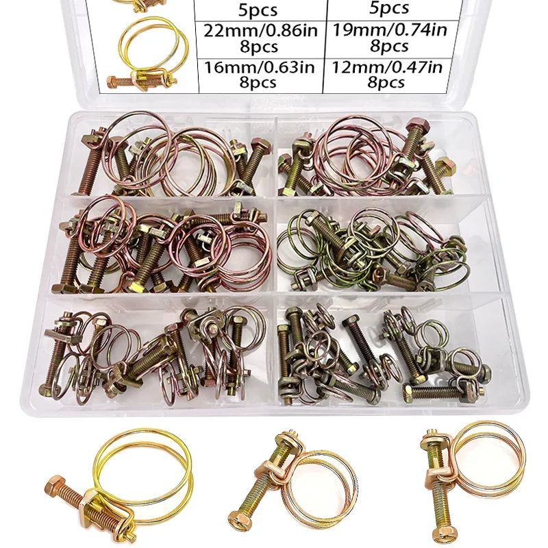 42 abrazaderas de manguera de estilo británico o abrazaderas de manguera de doble alambre en 6 tamaños: abrazaderas de manguera, accesorios de tubería