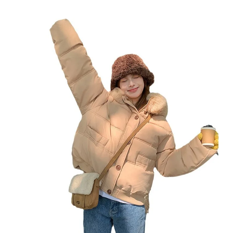 Winter 2025 Korean Version of Cotton-padded Jacket Women's Loose Casual Short Thick Cotton-padded Jacket with Large Fur Collar