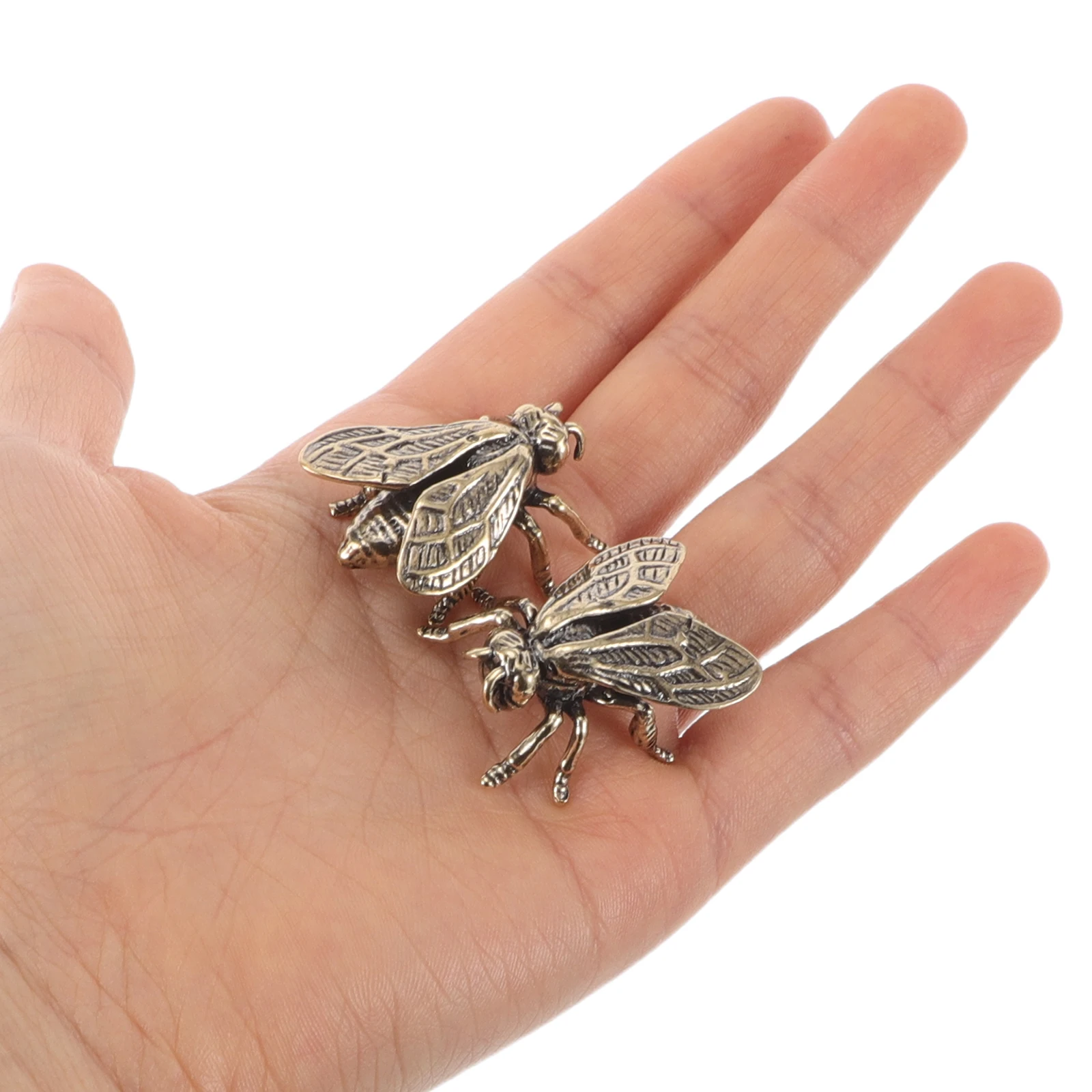

2 Pcs Brass Bee Ornament Home Decor Vintage Animal Table Toys Handicrafts Statuette