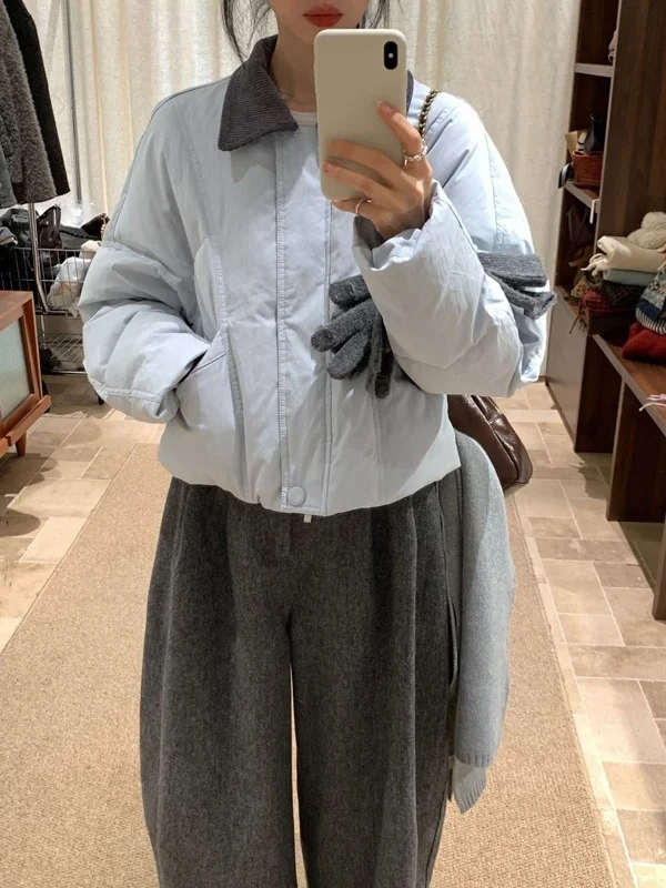 

Синяя повседневная хлопковая куртка в корейском стиле, женская модная универсальная зимняя верхняя одежда в городском стиле, утепленная, с длинными рукавами