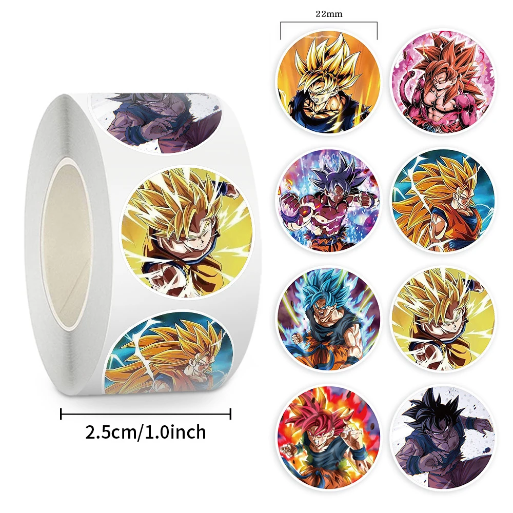 500 uds/rollo de pegatinas de sellado de Dragon Ball de Anime, rollo de calcomanías de Guko, decoración de recompensa para teléfono portátil, etiqueta adhesiva, juguete de regalo