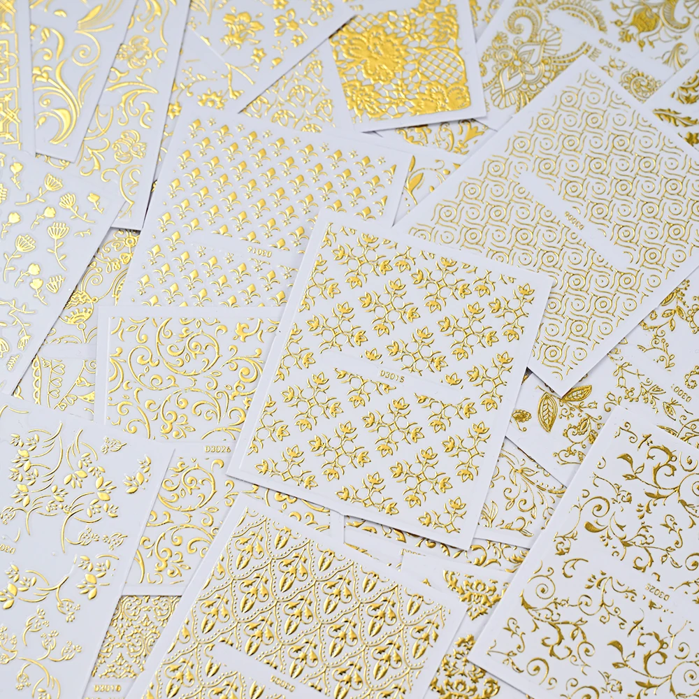 30 pezzi oro metallizzato pizzo fiori vite nail art adesivo 3D floreale autoadesivo cursore elegante matrimonio fiore manicure decalcomanie