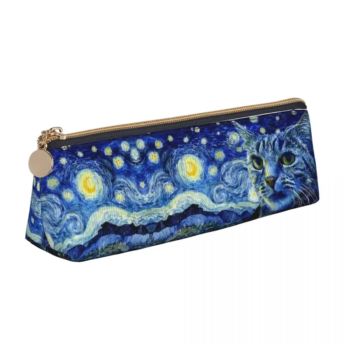 Kotak pensil lucu Van Gogh ry Sky Pen Box kucing hewan casing sekolah anak laki-laki perempuan ritsleting alat tulis grafis