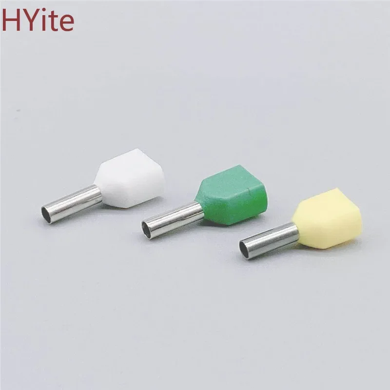 100PCS E Tube TE1508 Type Double Pipe Insulated Twin Cord Cold-press Terminal Block Connector Needle End Multicolor 2X1.5 mm2