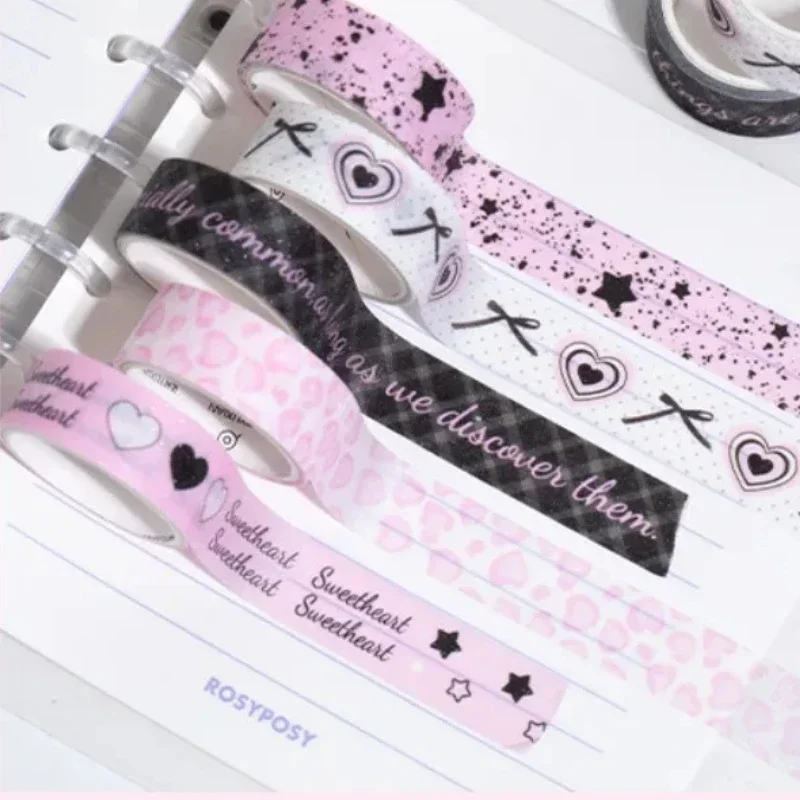 Set stiker Washi Flash halus Korea, 5 gulungan/Set stiker gadis lucu Galaxy, Stiker buku pegangan DIY bahan putaran