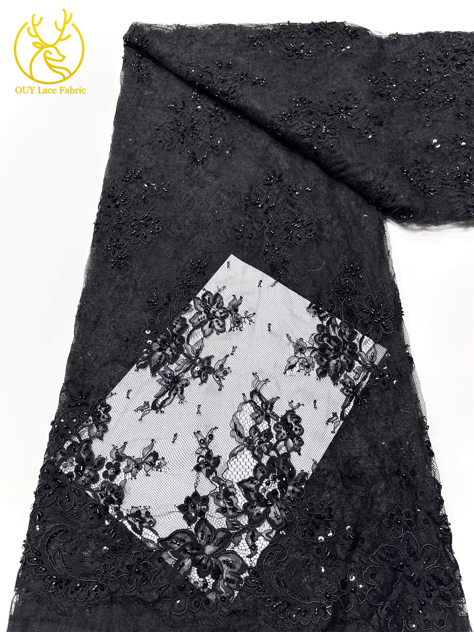 Elegante, exquisite, würdevolle, neue, modische, handgefertigte, perlenbesetzte, mit Pailletten bestickte Netzspitze, vollständig mit Perlen besetzt, für Damen-Hochzeitskleider – Detail 22